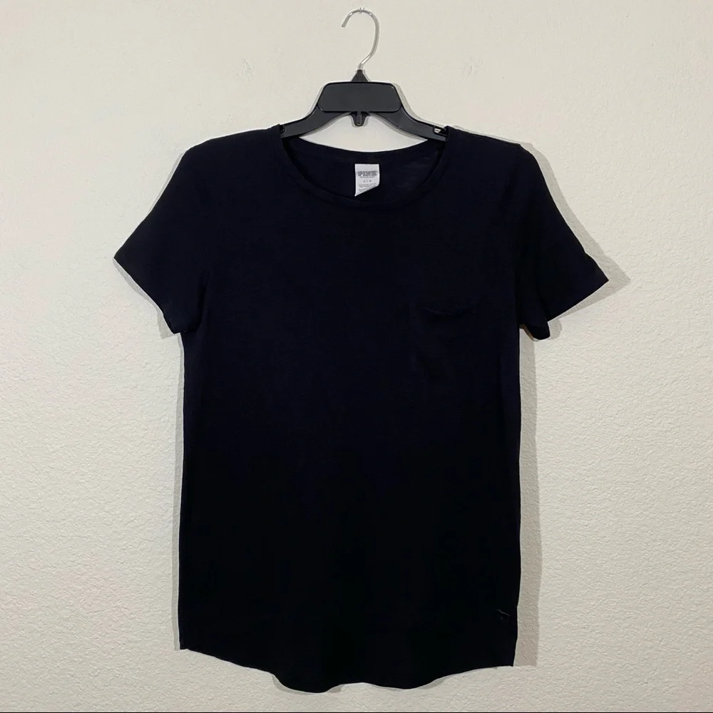 Pink VS sz:L Black Short Sleeve High-Low Sheer Tee - Picture 1 of 12